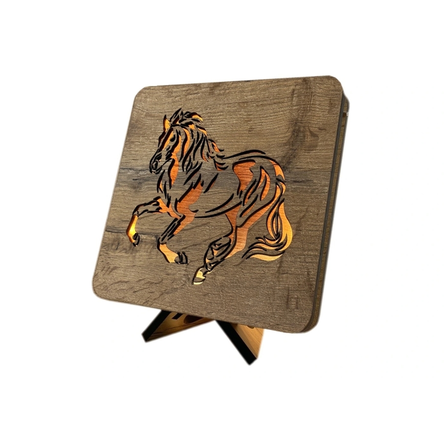 Li-Go 4070/DUB2 - LED Stolná dekorácia LED/12W/230V 19x19 cm dub/kôň