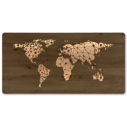 Li-Go 4457/A/4 - LED Stmievateľná nástenná dekorácia LED/10W/5V 30000 mAh 120x60 cm dub/Mapa sveta