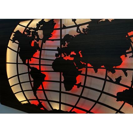 Li-Go 4709/DUB2 - LED RGBW stmievateľná nástenná dekorácia LED/24W/230V 125x74 cm dub/Mapa sveta rovnobežky + diaľkové ovládanie