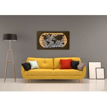 Li-Go 4868/DUB2 - Stmievateľná LED nástenná dekorácia LED/24W/230V 110x60 cm dub/Mapa sveta rovnobežky