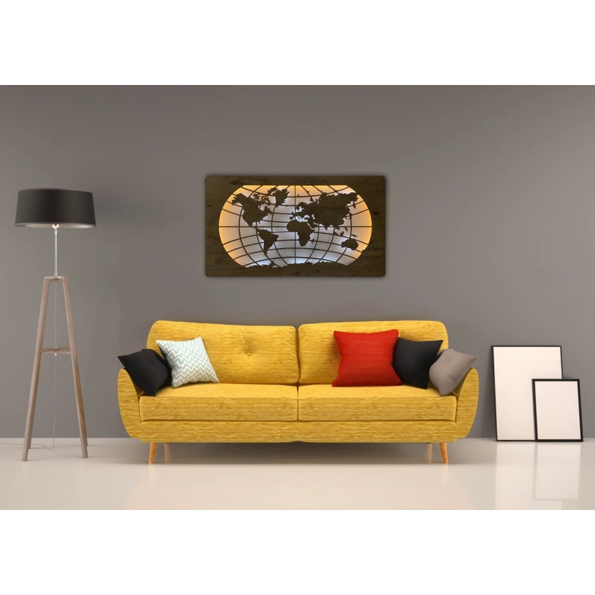 Li-Go 4868/DUB2 - Stmievateľná LED nástenná dekorácia LED/24W/230V 110x60 cm dub/Mapa sveta rovnobežky