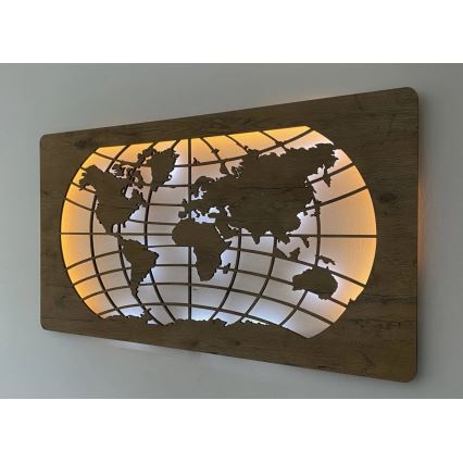 Li-Go 4868/DUB2 - Stmievateľná LED nástenná dekorácia LED/24W/230V 110x60 cm dub/Mapa sveta rovnobežky