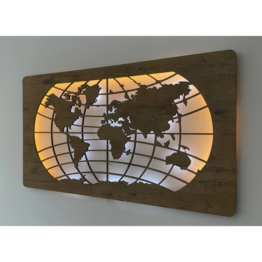 Li-Go 4868/DUB2 - Stmievateľná LED nástenná dekorácia LED/24W/230V 110x60 cm dub/Mapa sveta rovnobežky