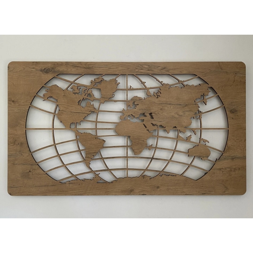 Li-Go 4868/DUB2 - Stmievateľná LED nástenná dekorácia LED/24W/230V 110x60 cm dub/Mapa sveta rovnobežky