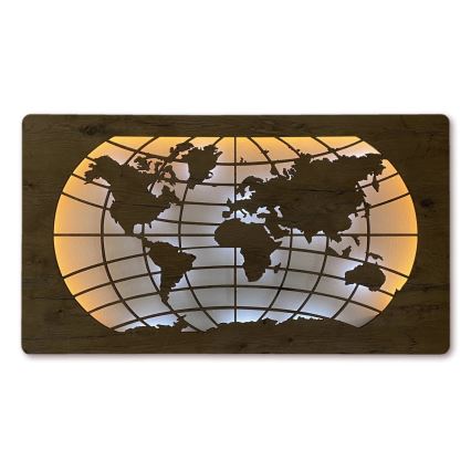 Li-Go 4868/DUB2 - Stmievateľná LED nástenná dekorácia LED/24W/230V 110x60 cm dub/Mapa sveta rovnobežky