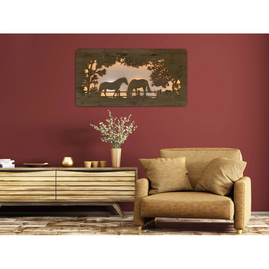 Li-Go 5012/B/4 - LED Stmievateľná nástenná dekorácia LED/10W/5V 30000 mAh 120x60 cm dub/Kone + diaľkové ovládanie