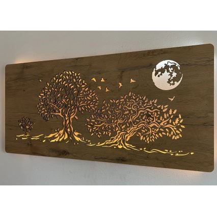 Li-Go 5042/DUB2 - LED stmievateľná nástenná dekorácia LED/24W/230V 110x50 cm dub/Tri duby a mesiac