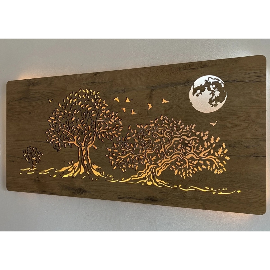 Li-Go 5042/DUB2 - LED stmievateľná nástenná dekorácia LED/24W/230V 110x50 cm dub/Tri duby a mesiac