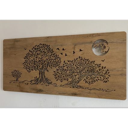 Li-Go 5042/DUB2 - LED stmievateľná nástenná dekorácia LED/24W/230V 110x50 cm dub/Tri duby a mesiac