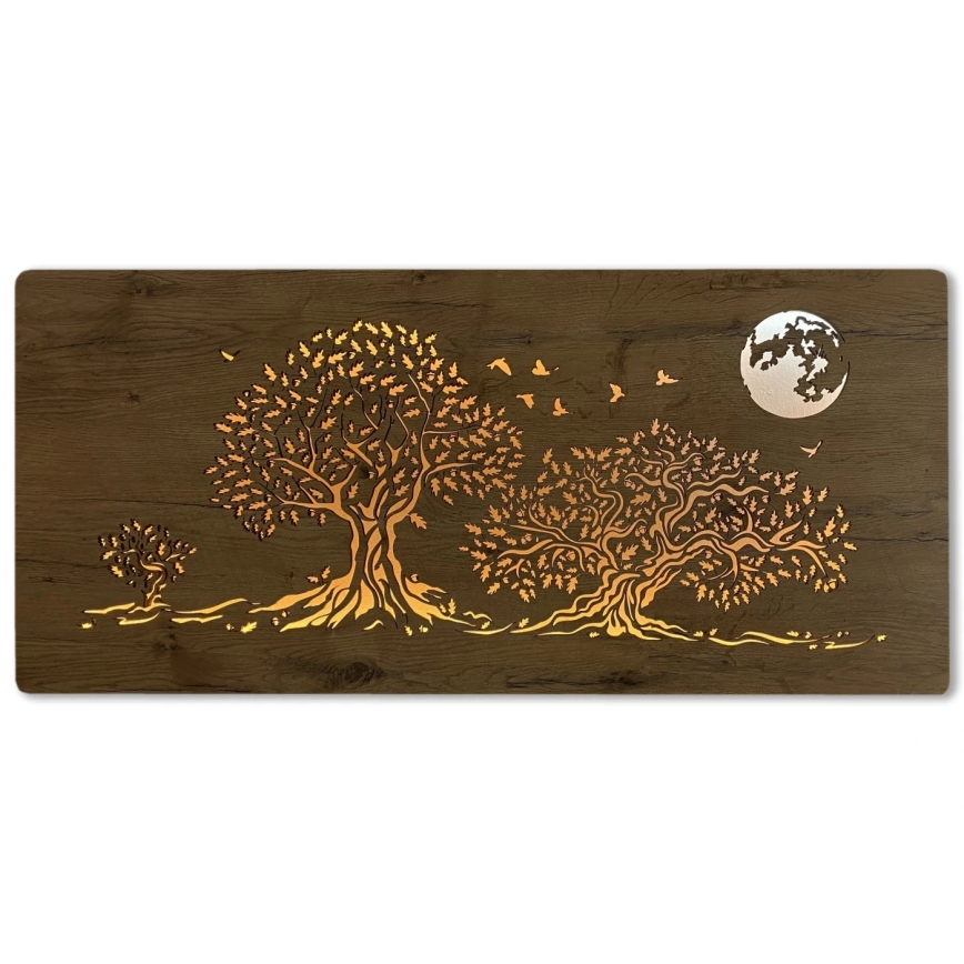 Li-Go 5042/DUB2 - LED stmievateľná nástenná dekorácia LED/24W/230V 110x50 cm dub/Tri duby a mesiac