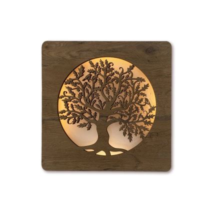 Li-Go 5275/DUB2 - LED stmievateľná nástenná dekorácia LED/10W/5V 20000 mAh 42x42 cm dub/Dub v kruhu + diaľkové ovládanie