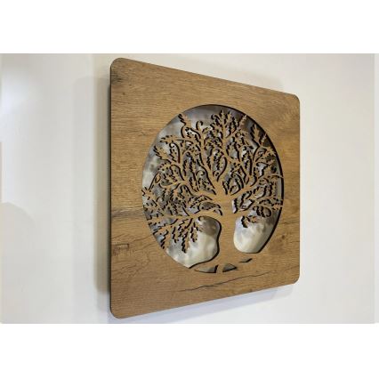 Li-Go 5275/DUB2 - LED stmievateľné hodiny LED/10W/5V 20000 mAh 42x42 cm dub/Dub v kruhu + diaľkové ovládanie