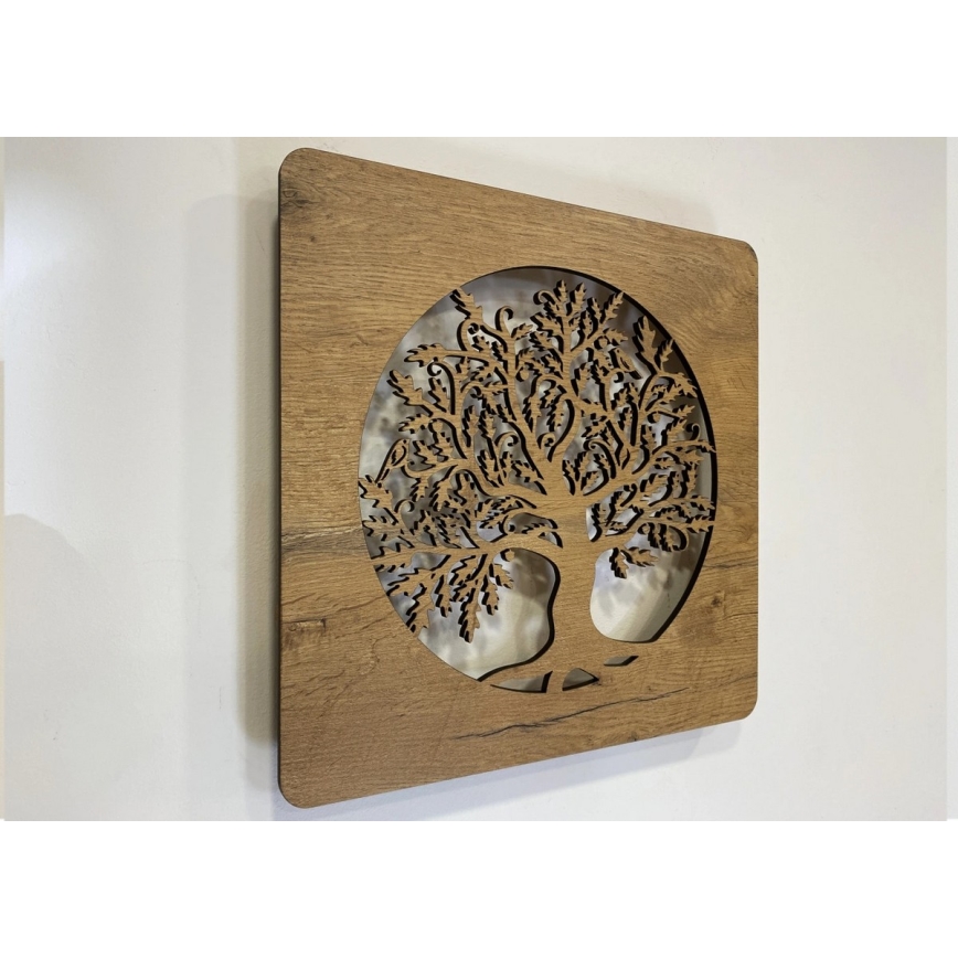 Li-Go 5275/DUB2 - LED stmievateľné hodiny LED/10W/5V 20000 mAh 42x42 cm dub/Dub v kruhu + diaľkové ovládanie