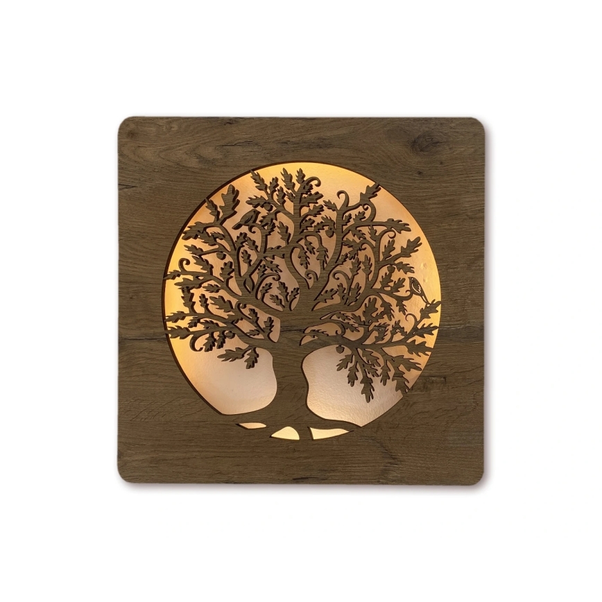 Li-Go 5275/DUB2 - LED stmievateľné hodiny LED/10W/5V 20000 mAh 42x42 cm dub/Dub v kruhu + diaľkové ovládanie