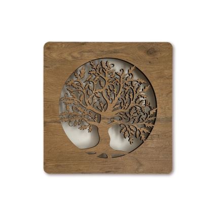 Li-Go 5275/DUB2 - LED stmievateľné hodiny LED/10W/5V 20000 mAh 42x42 cm dub/Dub v kruhu + diaľkové ovládanie