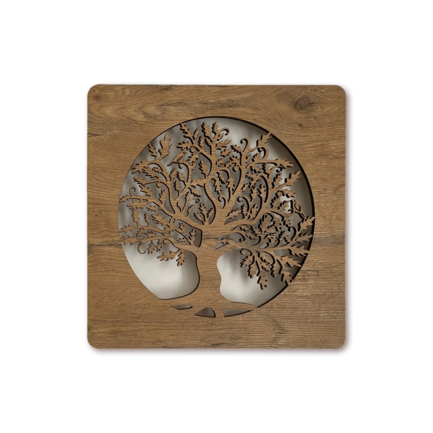 Li-Go 5275/DUB2 - LED stmievateľné hodiny LED/10W/5V 20000 mAh 42x42 cm dub/Dub v kruhu + diaľkové ovládanie