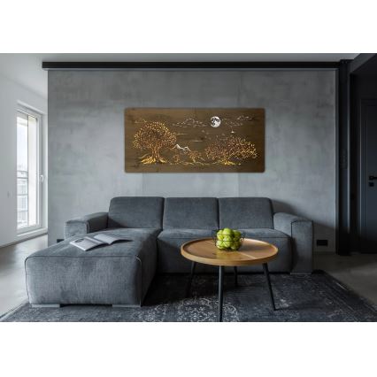 Li-Go 5478/DUB2 - LED Stmievateľná nástenná dekorácia LED/24W/230V 130x60 cm dub/Štyri duby a mesiac