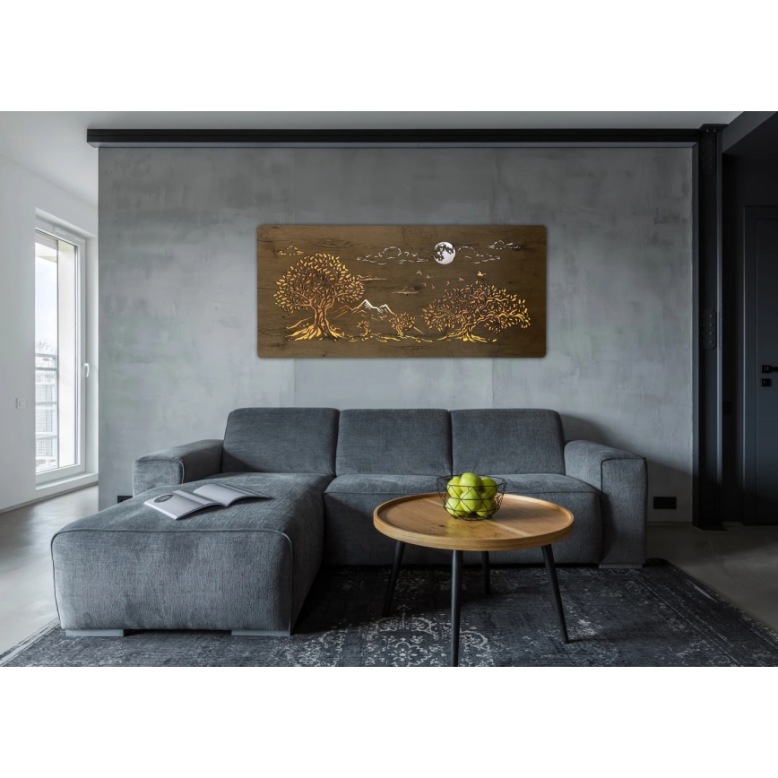 Li-Go 5478/DUB2 - LED Stmievateľná nástenná dekorácia LED/24W/230V 130x60 cm dub/Štyri duby a mesiac