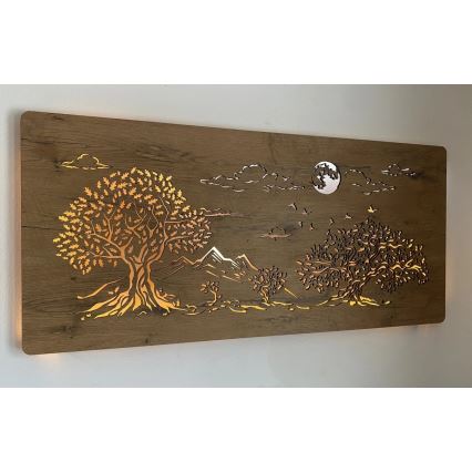 Li-Go 5478/DUB2 - LED Stmievateľná nástenná dekorácia LED/24W/230V 130x60 cm dub/Štyri duby a mesiac
