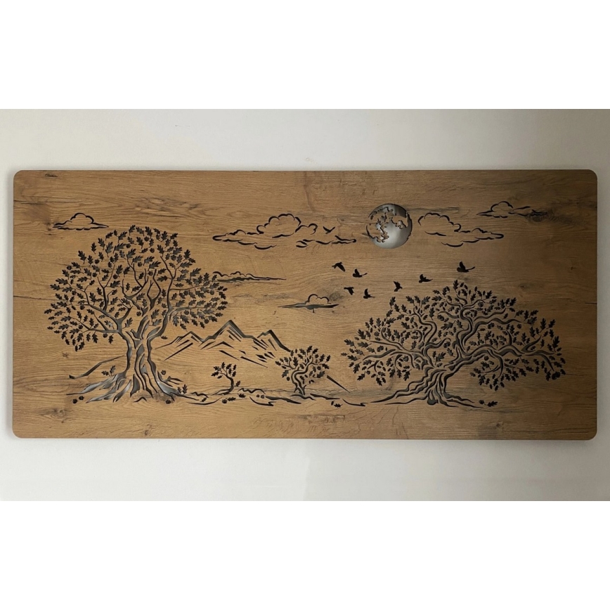 Li-Go 5478/DUB2 - LED Stmievateľná nástenná dekorácia LED/24W/230V 130x60 cm dub/Štyri duby a mesiac