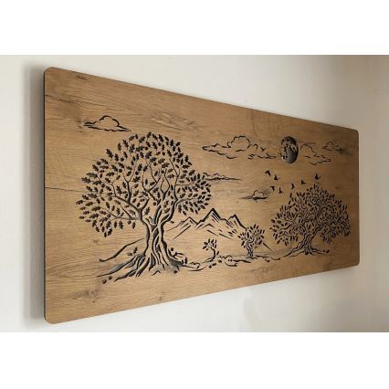 Li-Go 5478/DUB2 - LED Stmievateľná nástenná dekorácia LED/24W/230V 130x60 cm dub/Štyri duby a mesiac