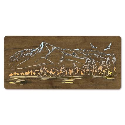 Li-Go 5589/A/DUB2 - LED Stmievateľná nástenná dekorácia LED/10W/5V 30000 mAh 110x50 cm dub/Hory s vtákmi