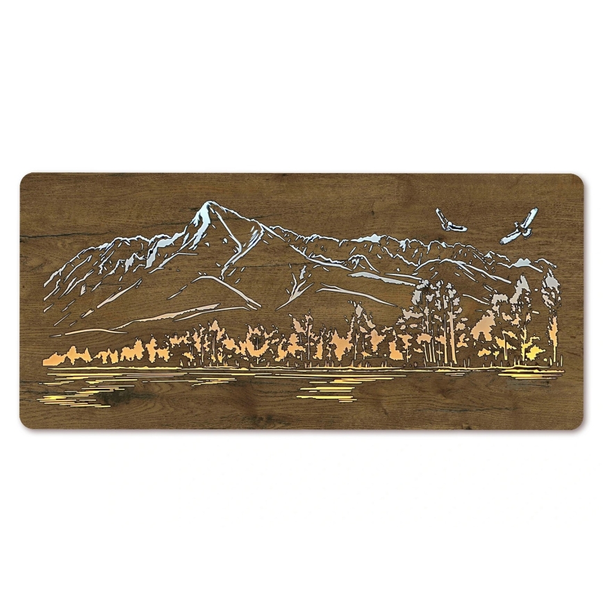 Li-Go 5589/A/DUB2 - LED Stmievateľná nástenná dekorácia LED/10W/5V 30000 mAh 110x50 cm dub/Hory s vtákmi