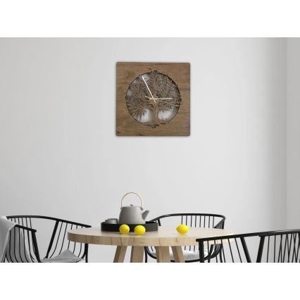 Li-Go 5652/DUB2 - LED stmievateľné hodiny LED/10W/5V 20000 mAh 42x42 cm dub/Dub v kruhu + diaľkové ovládanie