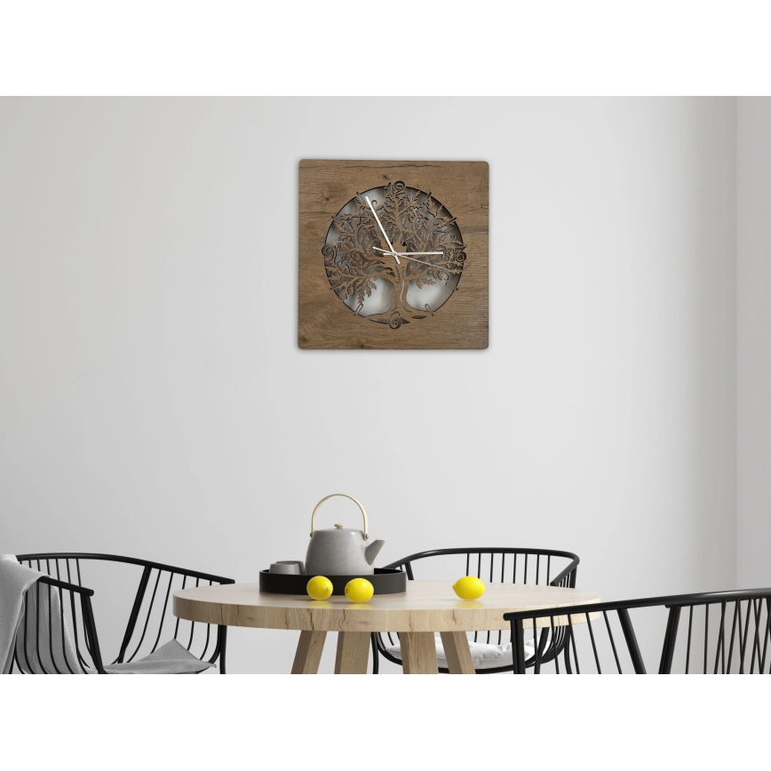 Li-Go 5652/DUB2 - LED stmievateľné hodiny LED/10W/5V 20000 mAh 42x42 cm dub/Dub v kruhu + diaľkové ovládanie