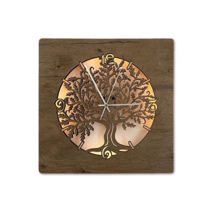 Li-Go 5652/DUB2 - LED stmievateľné hodiny LED/10W/5V 20000 mAh 42x42 cm dub/Dub v kruhu + diaľkové ovládanie