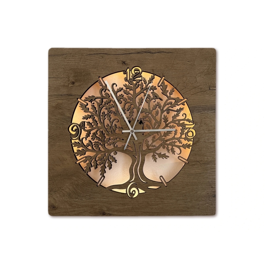 Li-Go 5652/DUB2 - LED stmievateľné hodiny LED/10W/5V 20000 mAh 42x42 cm dub/Dub v kruhu + diaľkové ovládanie