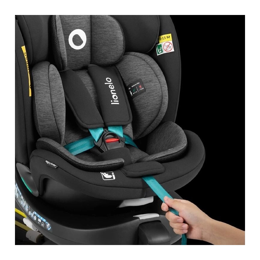 Lionelo - Autosedačka so základňou otočná NAVY i-Size 40-150 cm čierna/tyrkysová