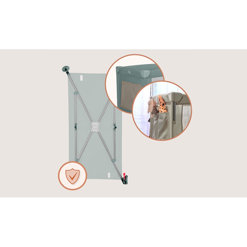 Lionelo - Cestovná postieľka 3v1 ELLEN šalviovo zelená