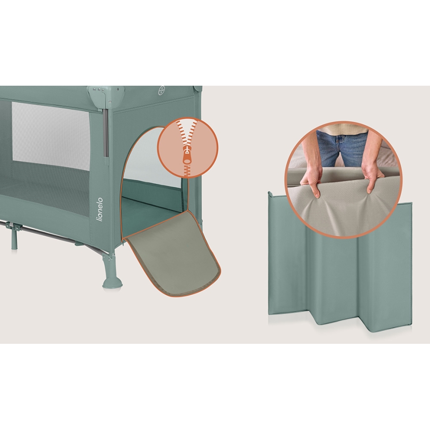 Lionelo - Cestovná postieľka 3v1 ELLEN šalviovo zelená