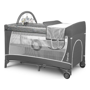 Lionelo - Cestovná postieľka FLOWER Grey Scandi