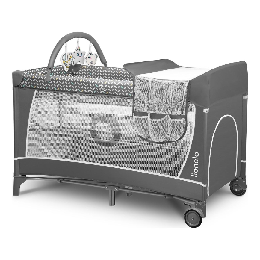 Lionelo - Cestovná postieľka FLOWER Grey Scandi
