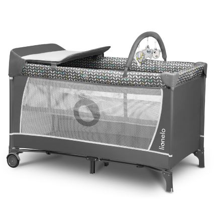 Lionelo - Cestovná postieľka FLOWER Grey Scandi