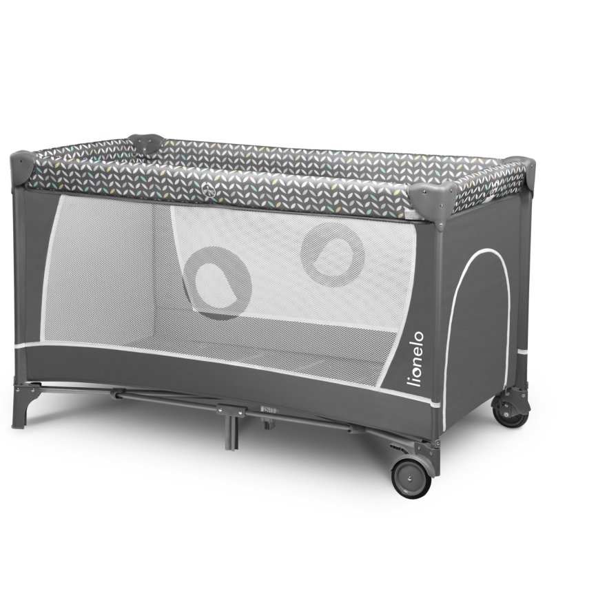 Lionelo - Cestovná postieľka FLOWER Grey Scandi