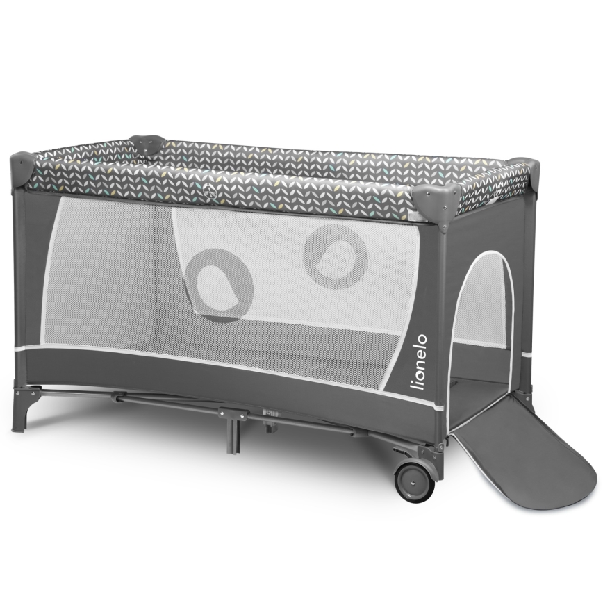 Lionelo - Cestovná postieľka FLOWER Grey Scandi