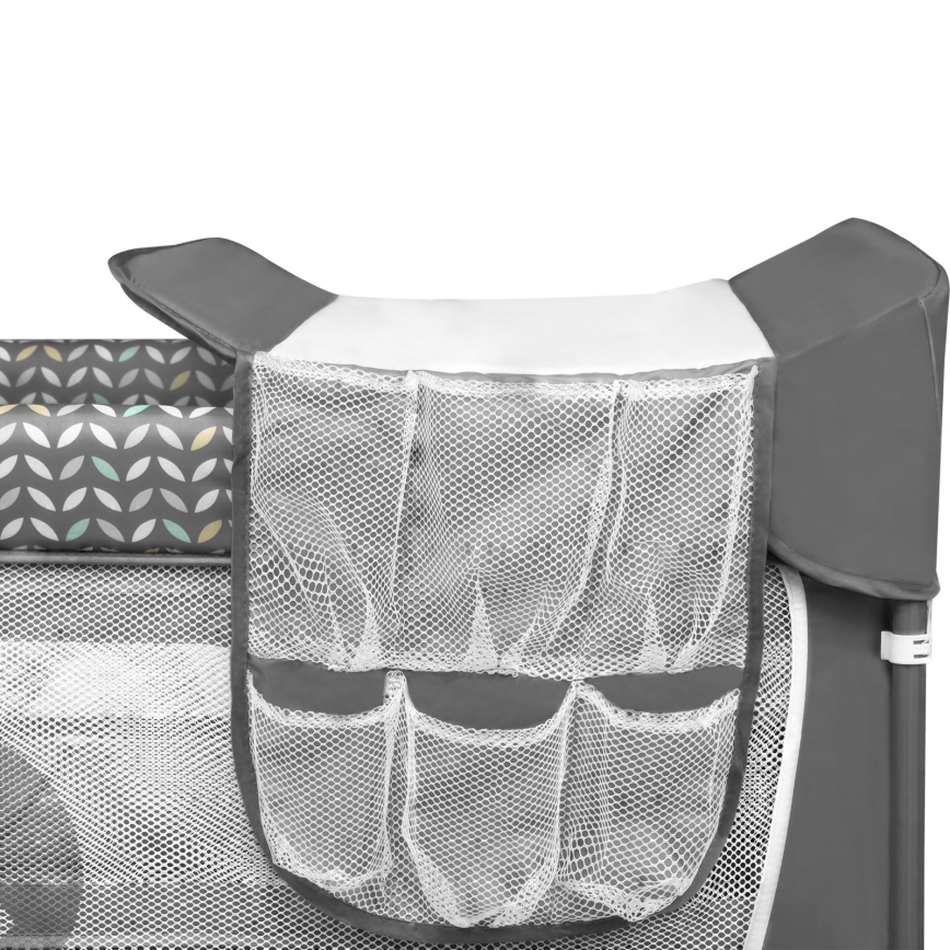 Lionelo - Cestovná postieľka FLOWER Grey Scandi