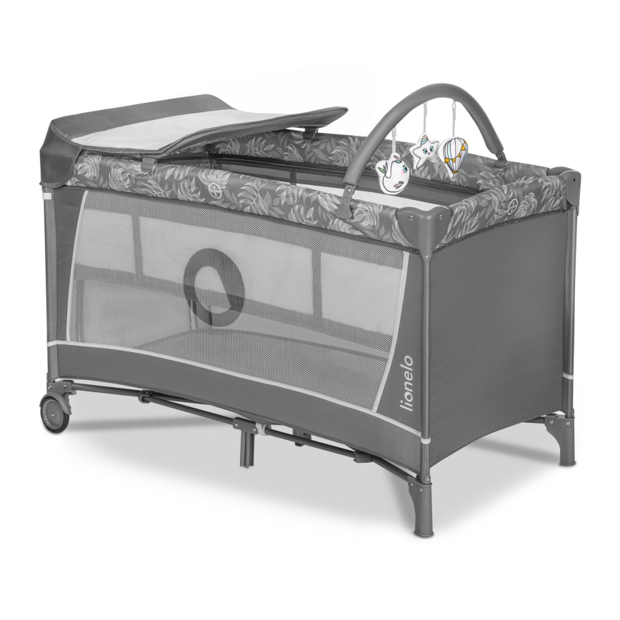 Lionelo - Cestovná postieľka FLOWER Grey Stone