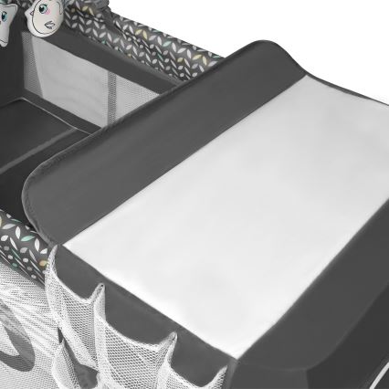 Lionelo - Cestovná postieľka FLOWER Šedá Scandi