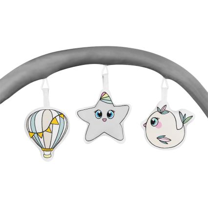 Lionelo - Cestovná postieľka FLOWER Šedá Scandi