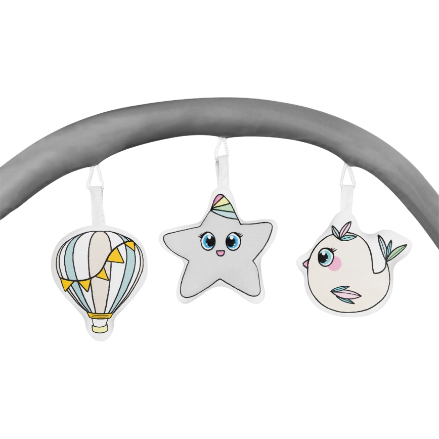 Lionelo - Cestovná postieľka FLOWER Šedá Scandi