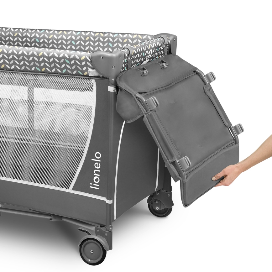 Lionelo - Cestovná postieľka FLOWER Sivá Scandi
