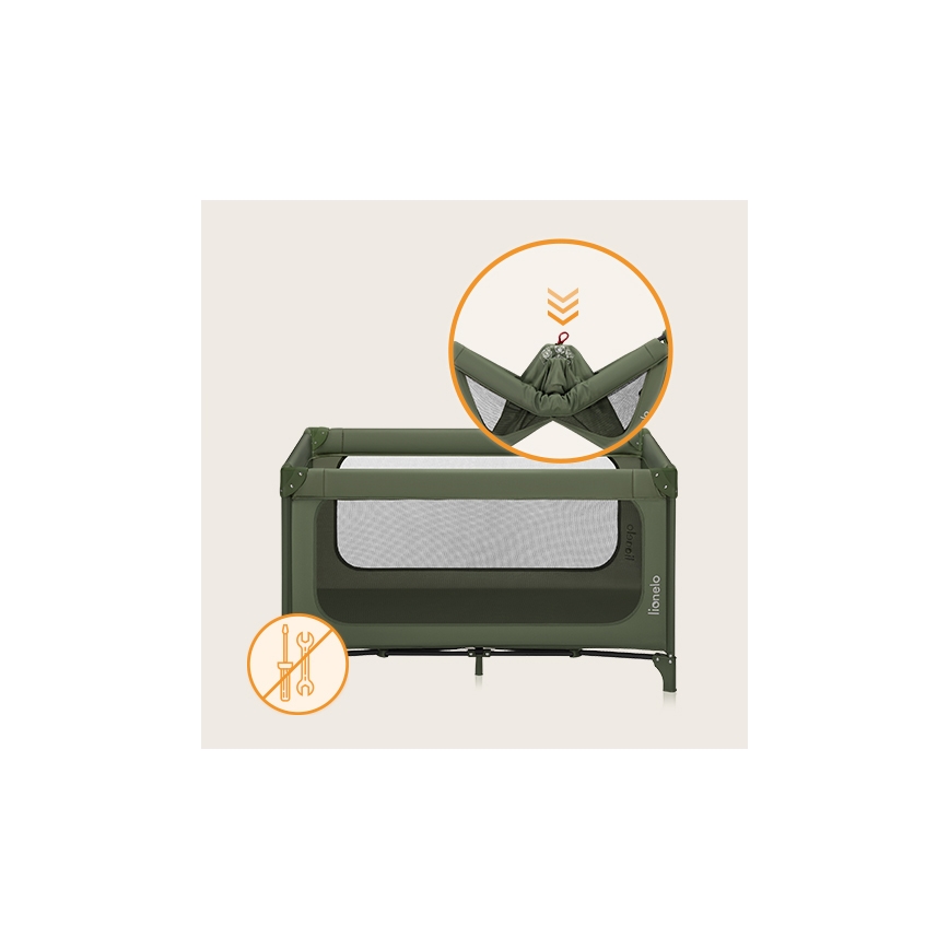 Lionelo - cestovná postieľka JASMIN EASY FOLD olivová