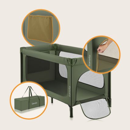 Lionelo - cestovná postieľka JASMIN EASY FOLD olivová