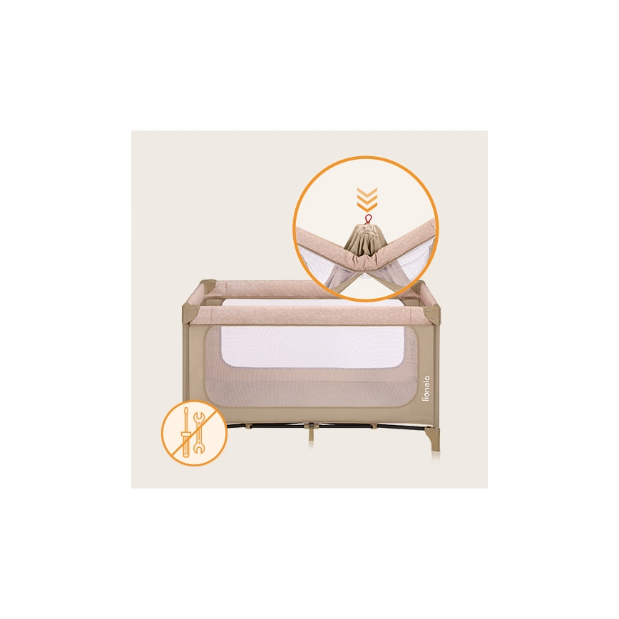Lionelo - Cestovná postieľka JASMIN EASY FOLD Piesková
