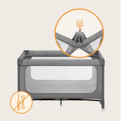 Lionelo - cestovná postieľka JASMIN EASY FOLD sivý kameň