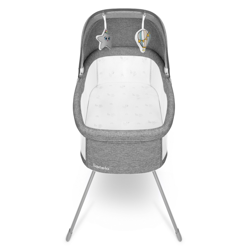 Lionelo - Cestovná postieľka MALIN Grey Stone